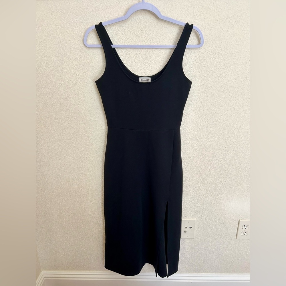 Open Edit Black Scoop Neck Midi Dress Size S - Picture 2 of 6